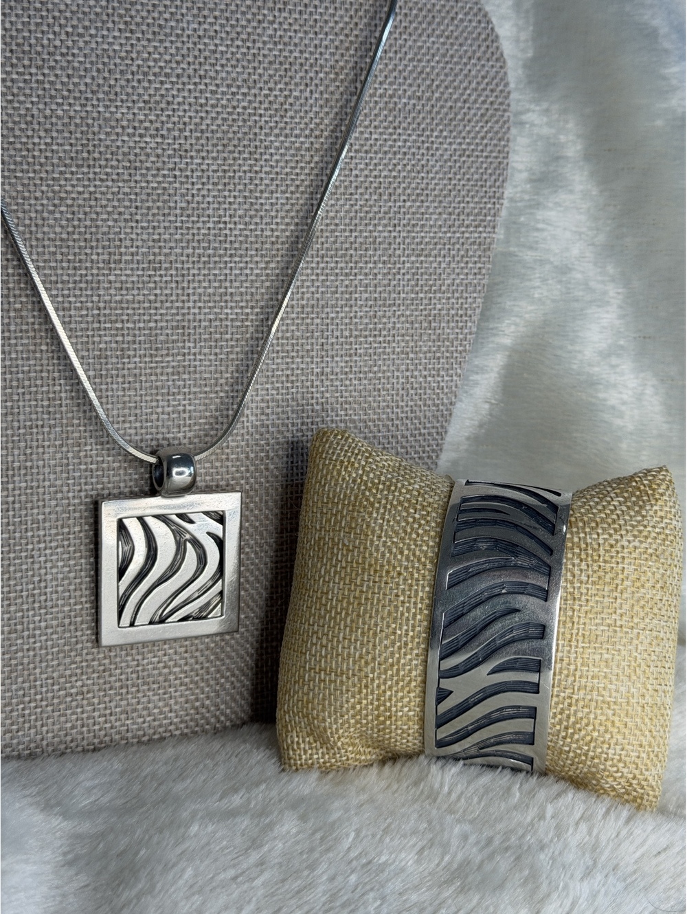 Rare Vintage Silpada Oxidized Sterling Silver Zebra Stripe Cuff & Pendant 2002